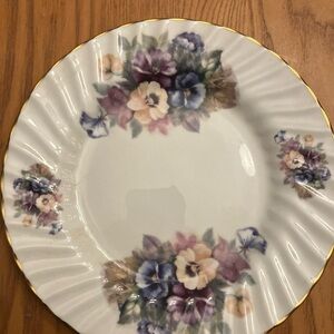 Vintage Floral Ceramic Plate with Gold Accent 8 inches